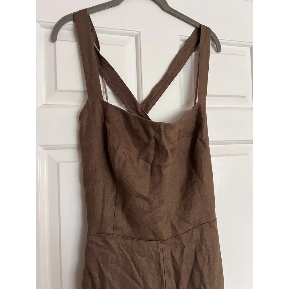 NEW Reformation Autumn Linen Jumpsuit Size 4‎ Mushroom Brown Wide Leg One Piece